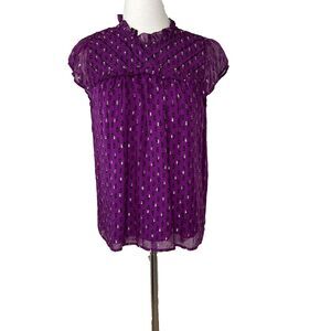 ba&sh Coco Metallic Dot Patterned Short‎ Sleeve Top In Purple Size Small Blouse